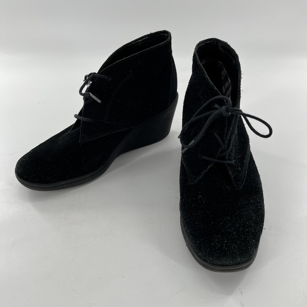 White Mountain Womens Ankle Boots Wedge Suede Leather 8.5 Black Lace Up Shootie